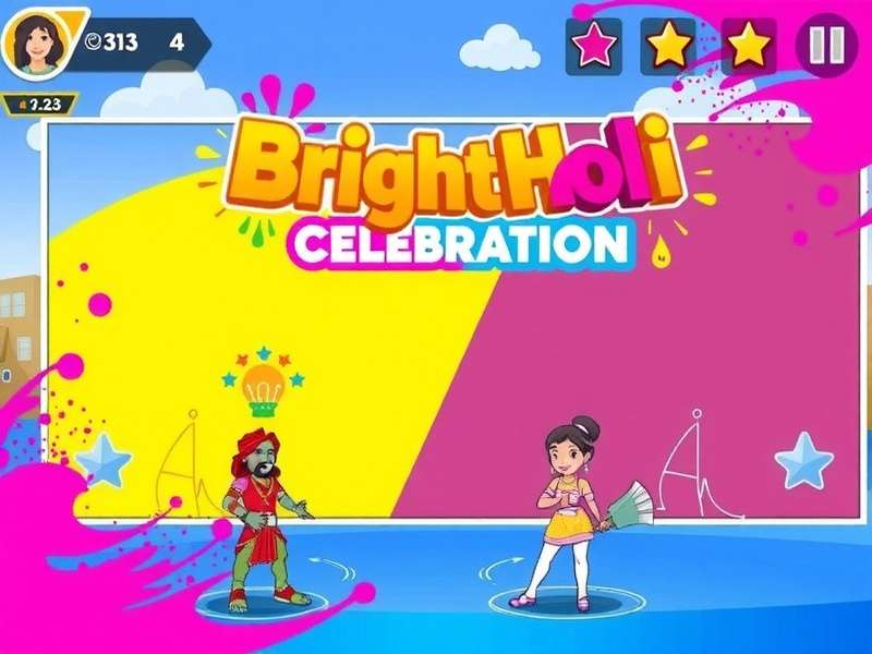 Main gameplay of Bright Holi Celebration showing colorful Holi celebration Bright Holi Celebration Game Screenshot